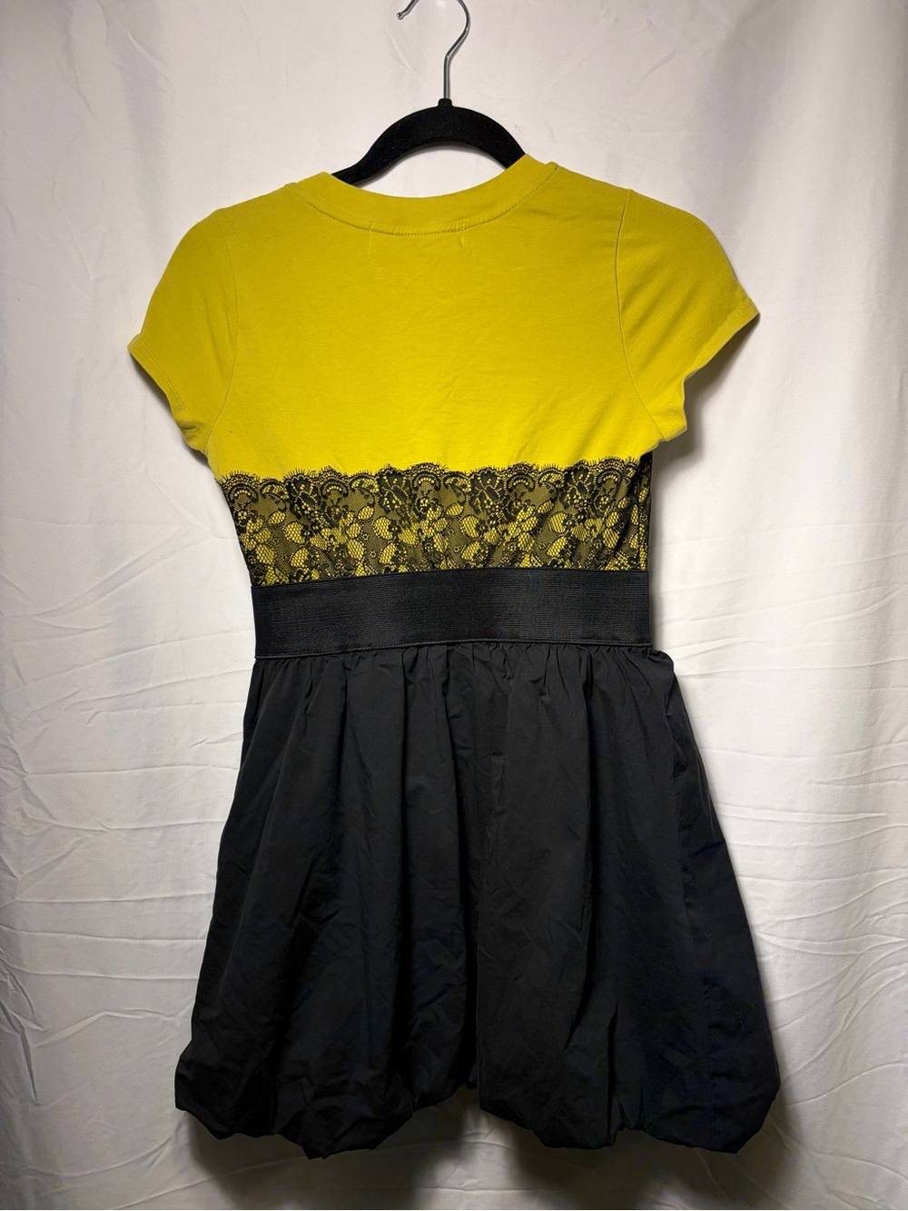VINTAGE Rare Forever 21 Twist Cirque 21 Yellow Black Lace Bubble Dress Sz S Y2K - Picture 2 of 11